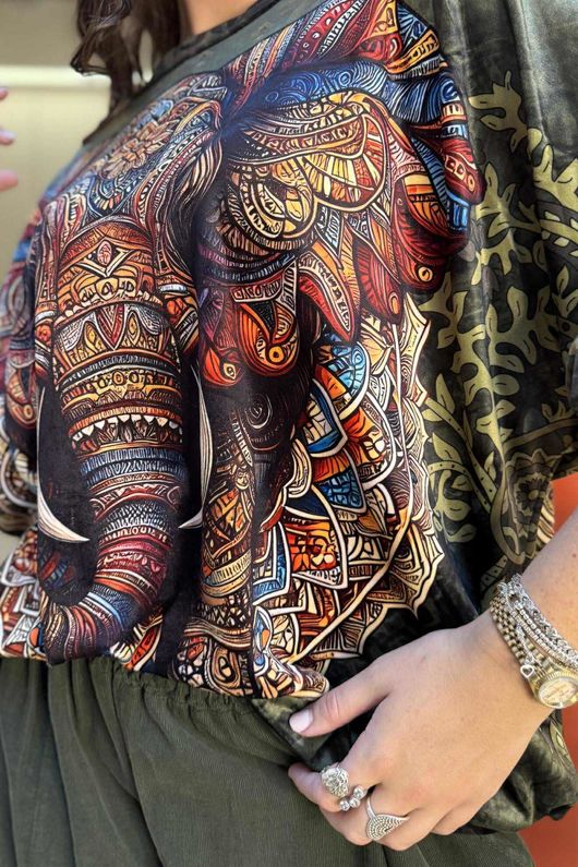 Lomi Mandala Stretch Velour Sweatshirt Olive